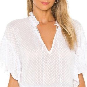 ALICE & OLIVIA Top Ruffled Flutter Short Sleeve Swiss Dot Tie Peasant Blouse